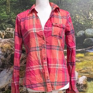 Women's Pink Plaid Button-Up Shirt